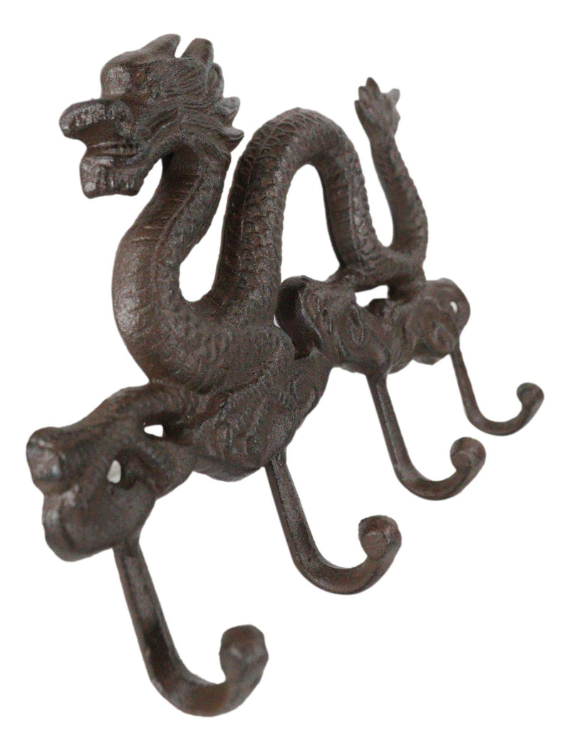 Cast Iron Rustic Chinese Dragon King 4-Pegs Wall Keys Leash Coat Hook Decor