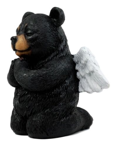 Ebros Praying Winged Angel Bear Figurine 5" H Kneeling Teddy Black Bear Cub Sculpture Decor Inspirational Heavenly Decorative Piece