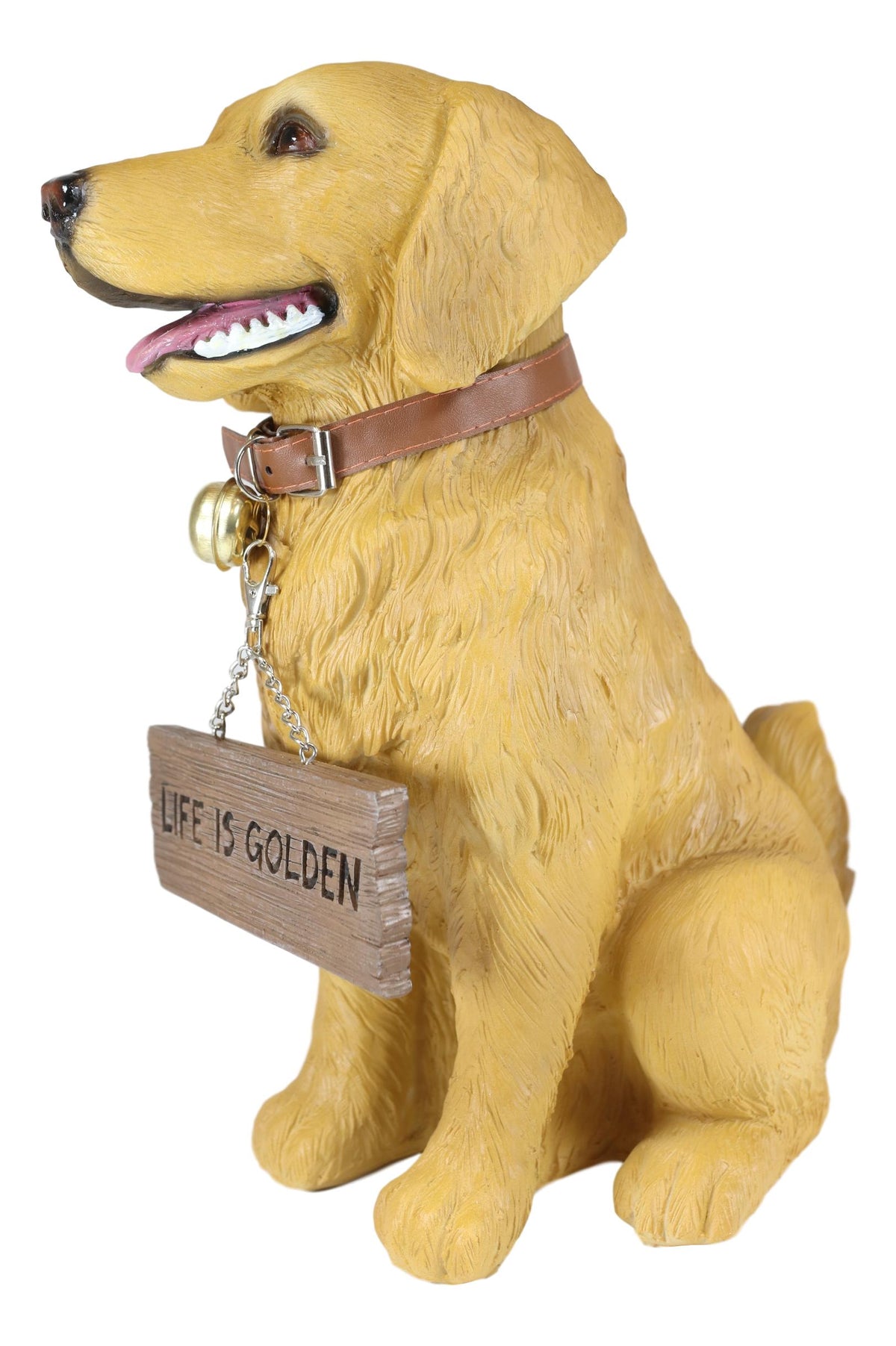 Ebros Large Golden Retriever Puppy  Decor Statue With Jingle Collar Greeting Sign - Ebros Gift