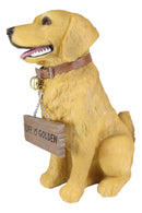 Ebros Large Golden Retriever Puppy  Decor Statue With Jingle Collar Greeting Sign