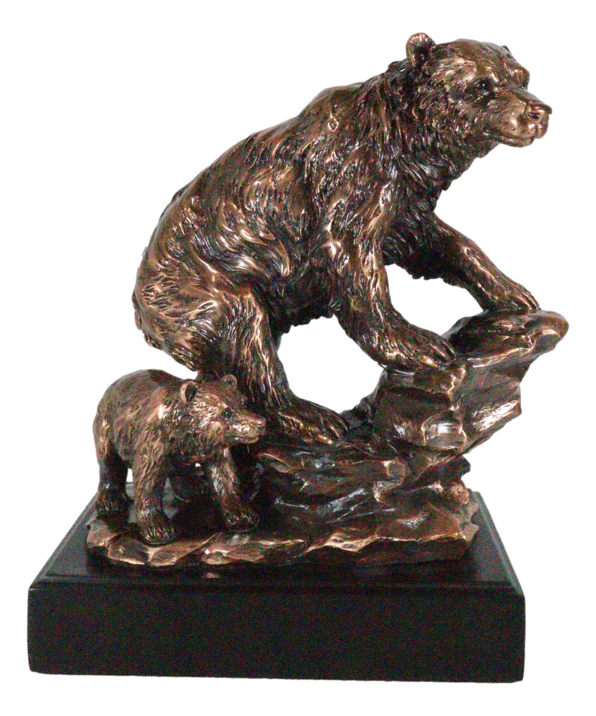 Black Bear Mother With Cub Climbing Rock Bronze Electroplated Resin Statue 9"H - Ebros Gift