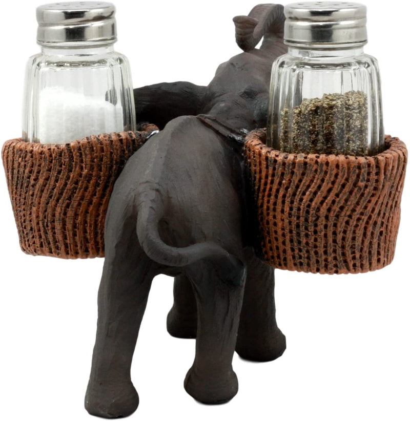 Ebros Savanna Calls Trumpeting Elephant Glass Salt And Pepper Shakers Holder Set