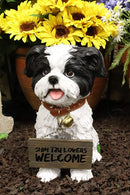 Ebros Shih Tzu Dog Statue With Jingle Collar Welcome Greeting Sign 11.25"Tall