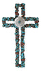 Rustic Southwestern Crackled Turquoise Rocks And Western Concho Wall Cross Decor