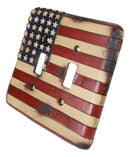 Set of 2 Rustic Patriotic USA American Flag Wall Double Toggle Switch Plates