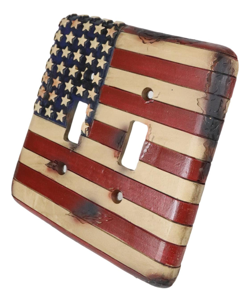 Set of 2 Rustic Patriotic USA American Flag Wall Double Toggle Switch Plates