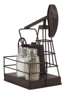 Ebros Vintage Metal Oil Derrick Rig Pump Glass Salt And Pepper Shakers Carrier Holder
