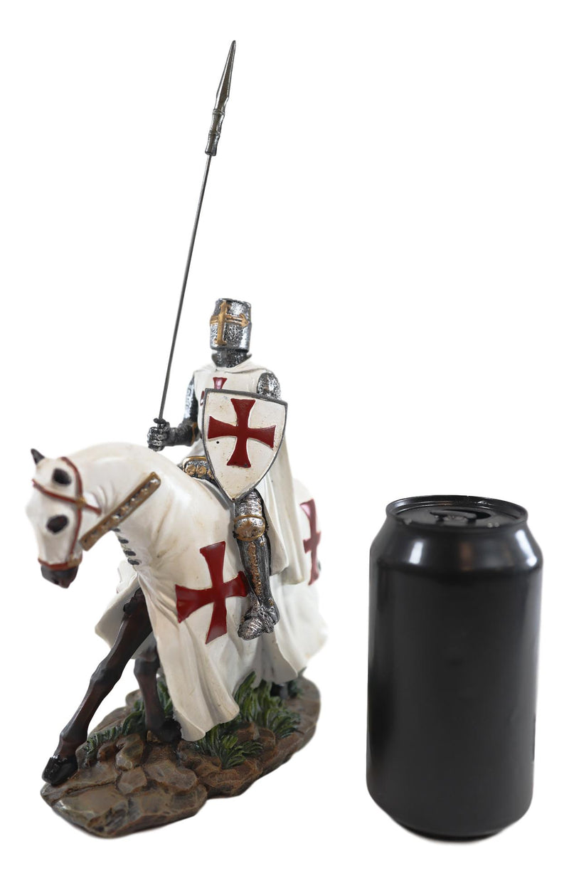 Ebros Crusader English Knight On Heavy Cavalry Horse Statue Phalanx Spear Horse