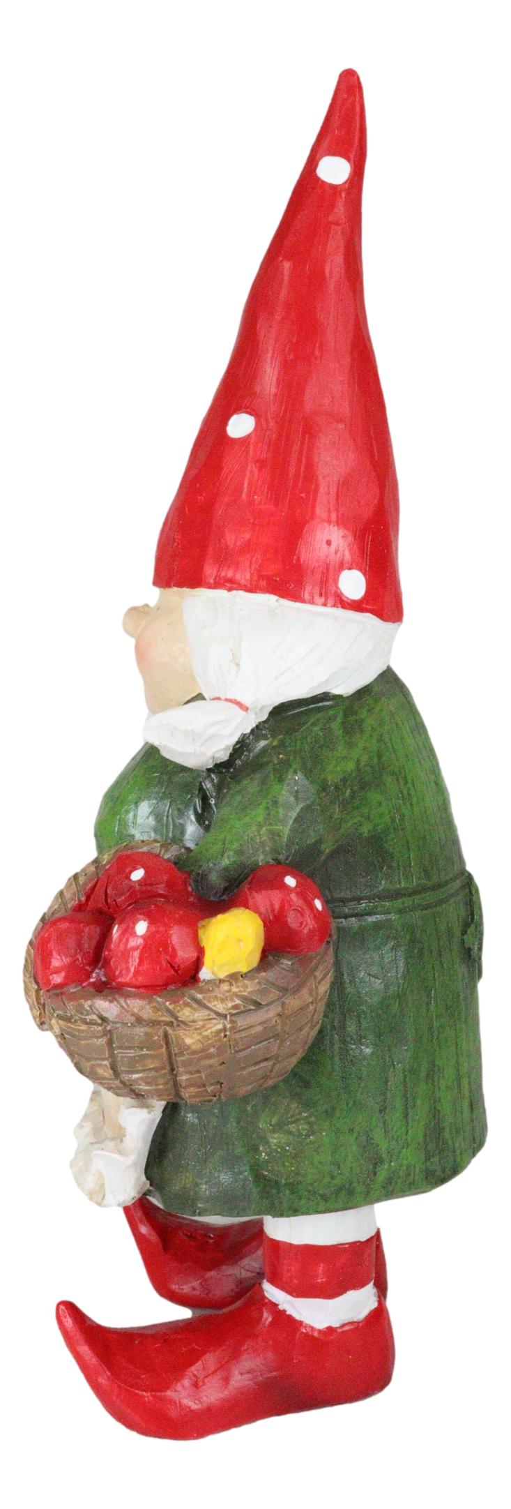 Whimsical Garden Mrs Gnome Grandmother With Toadstool Mushrooms Basket Statue - Ebros Gift