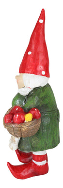 Whimsical Garden Mrs Gnome Grandmother With Toadstool Mushrooms Basket Statue