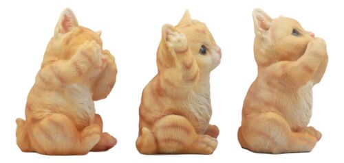 Three Wise Kittens See Hear Speak No Evil Tabby Cats Statue Set Animal Decor