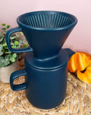 Blue Porcelain Coffee Maker Carafe Pot With Pour Over Dripper Filter Cup Set