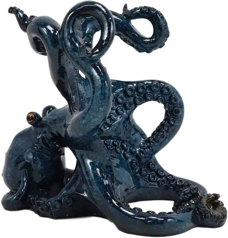 Ebros Nautical Coastal Ocean Blue Octopus Wine Holder 8"Wide Cephalopod Giant Creature Kraken Wine Caddy Figurine Statue Figurine