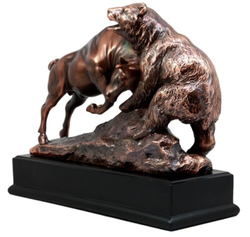 Ebros Wall Street Charging Bull Goring Bear Bronze Electroplated Figurine