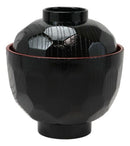 Made In Japan Honeycomb Ridged Black Red Lacquer Copolymer Plastic Bowl With Lid