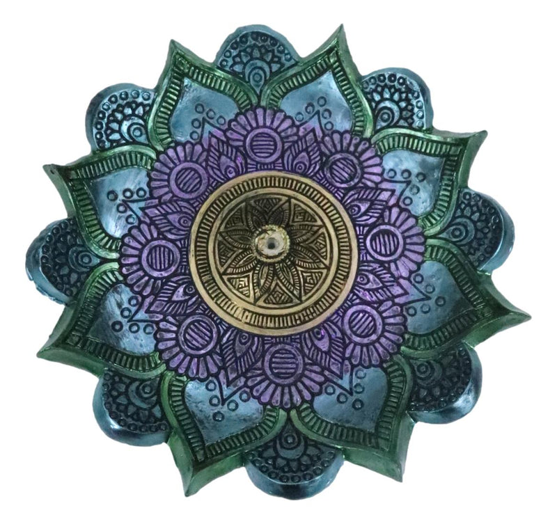 Chakra Buddhist Mandala 8 Spokes Wheel Flower Bloom Incense Burner Figurine