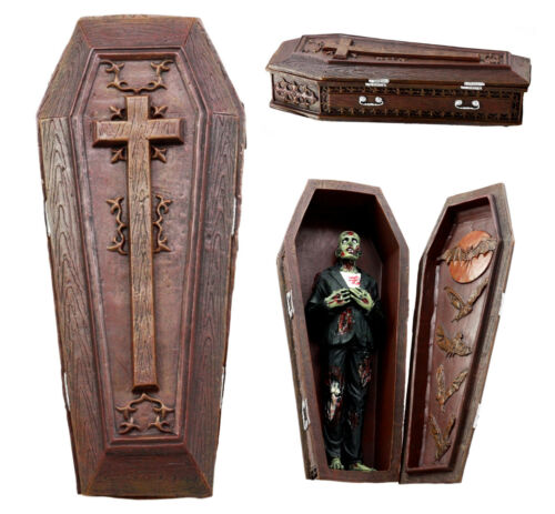 Ebros Vampire Coffin Bed Jewelry Trinket Box with Zombie Cadaver Figurine Set