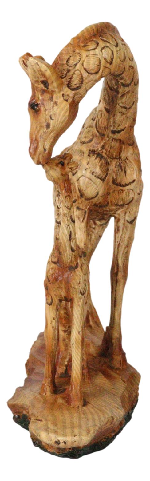 Safari Giraffe Family Statue 6.75"H Faux Wood Resin Giraffe Mother And Calf - Ebros Gift