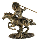 Ebros Indian Warrior With Trailer War Bonnet Headdress On Horse Throwing Spear Statue