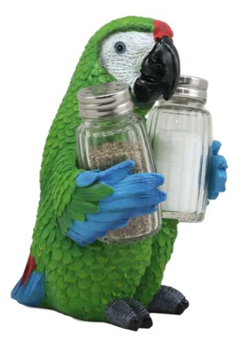 Ebros Tropical Rainforest Green Military Macaw Parrot Salt Pepper Shakers Holder - Ebros Gift