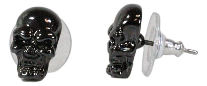 Ghastly Gothic Evil Grinning Skulls Gunmetal Stud Earrings Metal Pewter Alloy