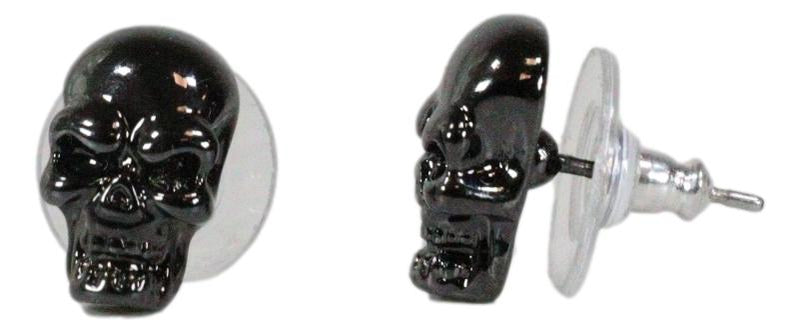 Ghastly Gothic Evil Grinning Skulls Gunmetal Stud Earrings Metal Pewter Alloy