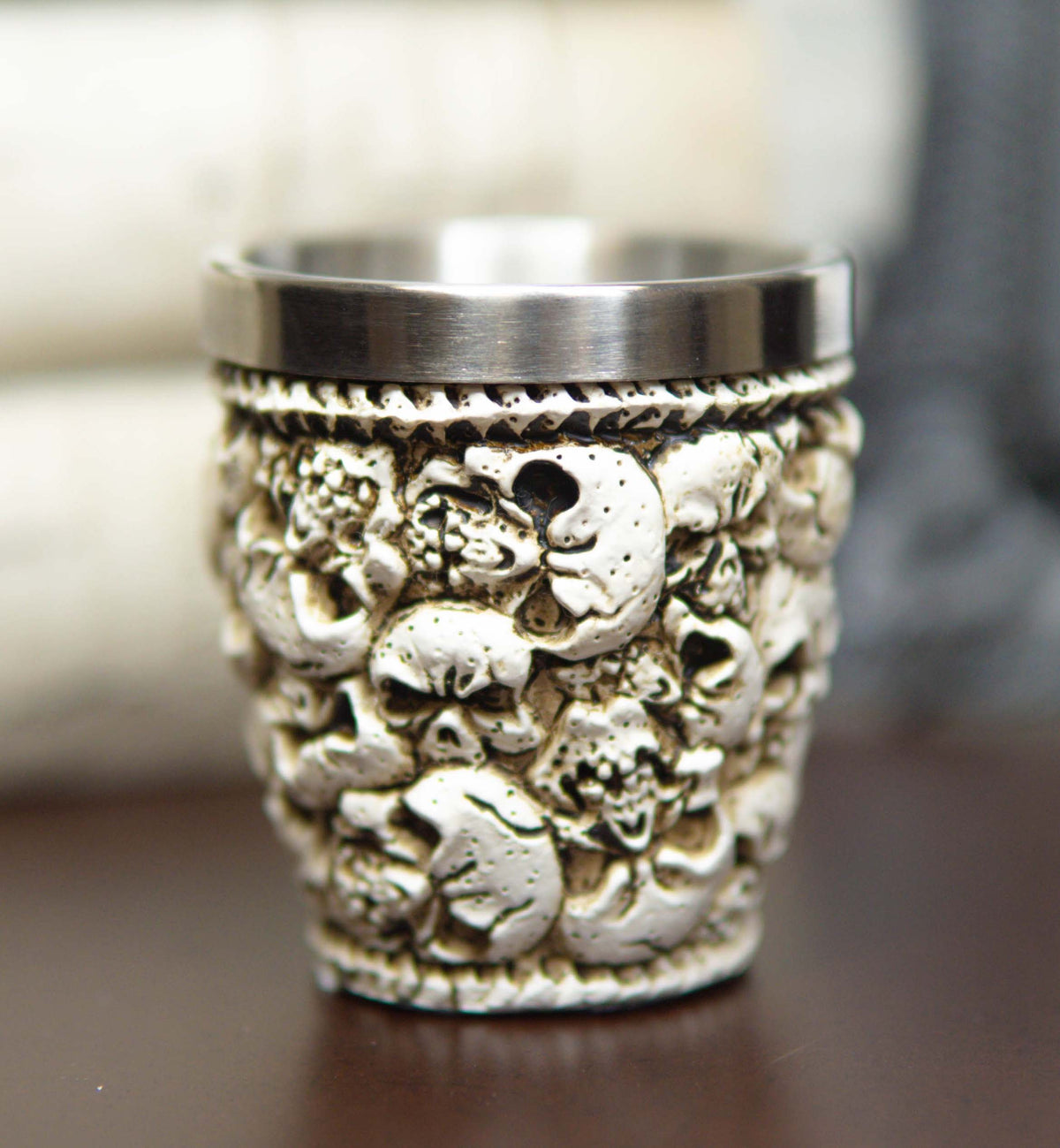 Novelty Ossuary Graveyard Piled Up Skulls And Spine Bones Shot Glass Set of 4 - Ebros Gift