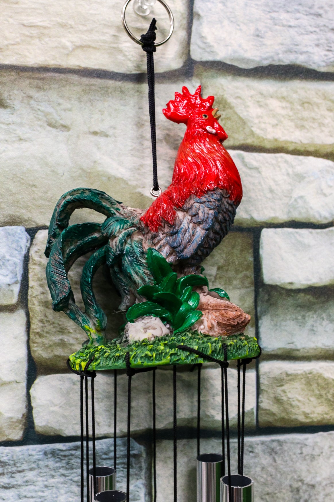 Rustic Country Farm Red Breasted Rooster Chicken Wind Chime Patio Garden Decor - Ebros Gift