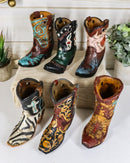 Rustic Western Crosses Tooled Leather Finish Mini Cowboy Boots Figurine Set Of 6