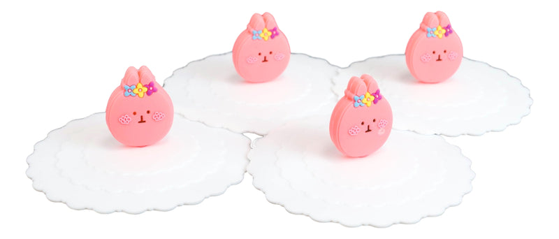 Pack Of 4 Pink Rabbit Reusable Silicone Coffee Tea Cup Lids Covers Air Tight