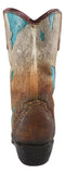 Rustic Western Cowboy Turquoise Cowhide Pattern Boot Flower Vase Planter Decor