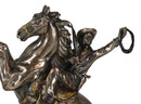 Rustic Western Desert Rodeo Cowboy On Rearing Horse With Lasso Ropes Figurine