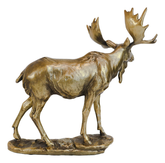 Realistic Large Bull Moose Statue In Gold Patina 11" W Rustic Elk Deer Accent - Ebros Gift