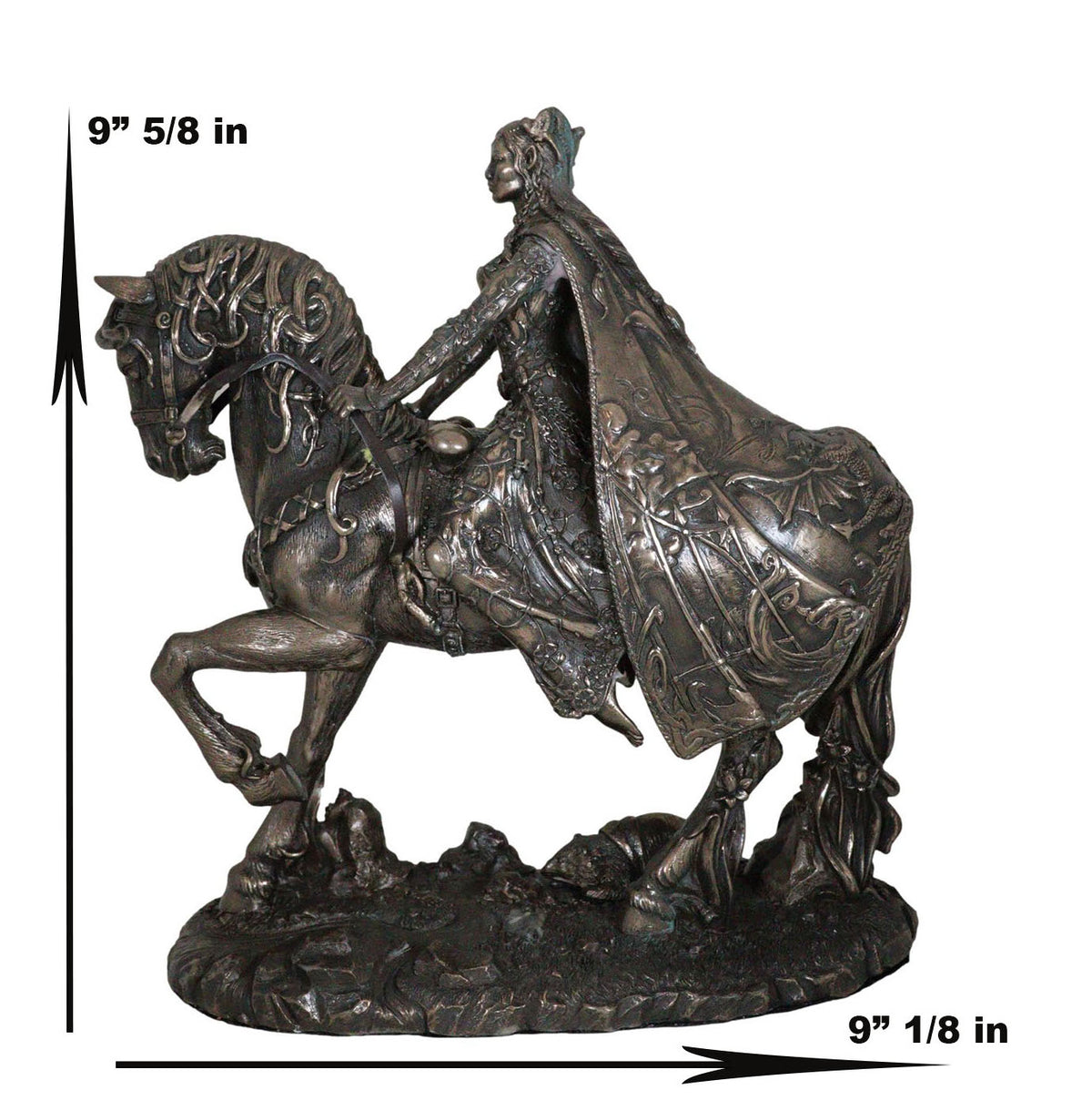 Celtic Irish Moon Goddess Rhiannon Riding Horse in Arberth Statue 10" H - Ebros Gift