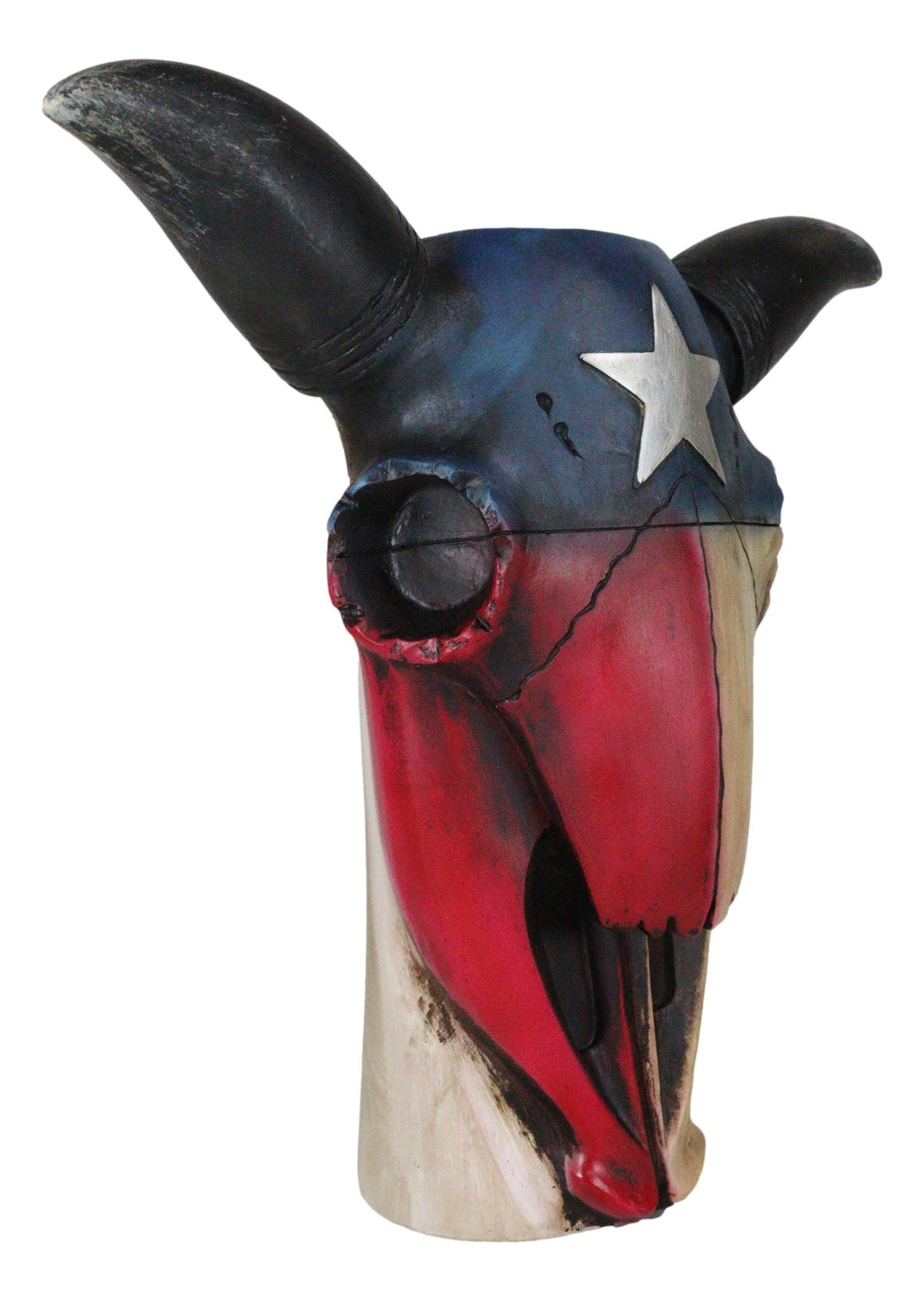 Western Patriotic Texas State Flag Lone Star Rustic Cow Skull Vase Planter Decor