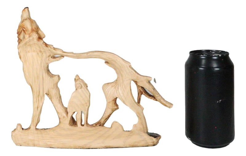 Ebros Howling Gray Alpha Wolf Figurine in Faux Wood Finish Home Decor Sculpture
