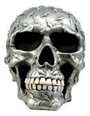 Metallic Finish Diamond Plate Skull Figurine 4.5"L Resin Cranium Ghost Statue