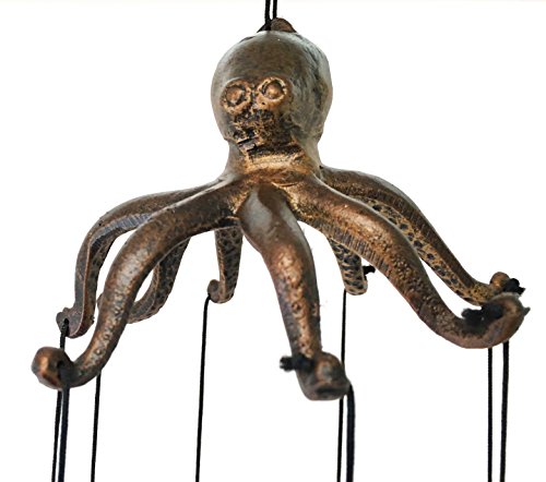 Ebros Gift Aluminum Coastal Sea Giant Octopus Kraken Resonant Relaxing Wind Chime Patio Garden Decor