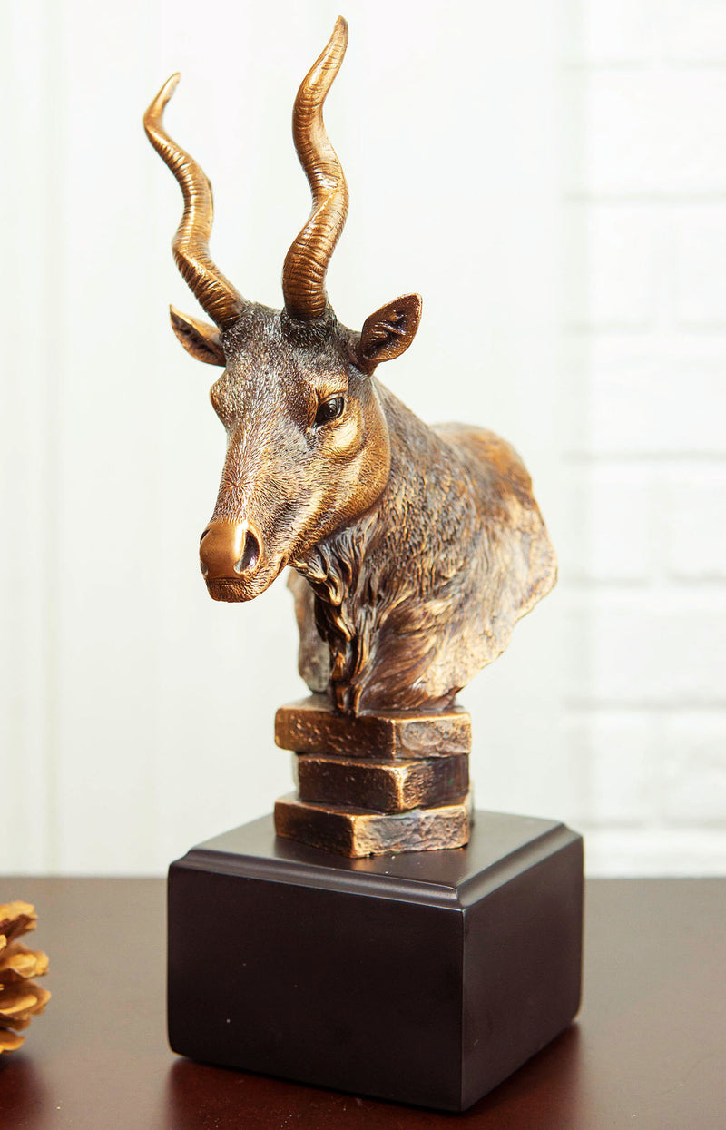 African Kudu Antelope Rustic Statue in Bronze Electroplated Finish With Base