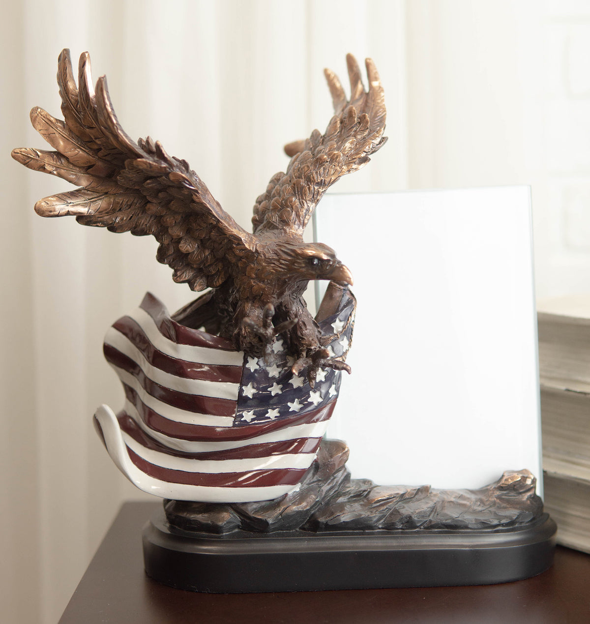 Ebros Bald Eagle W/ Open Wings On American Flag 4"X6" Glass Picture Frame Statue - Ebros Gift