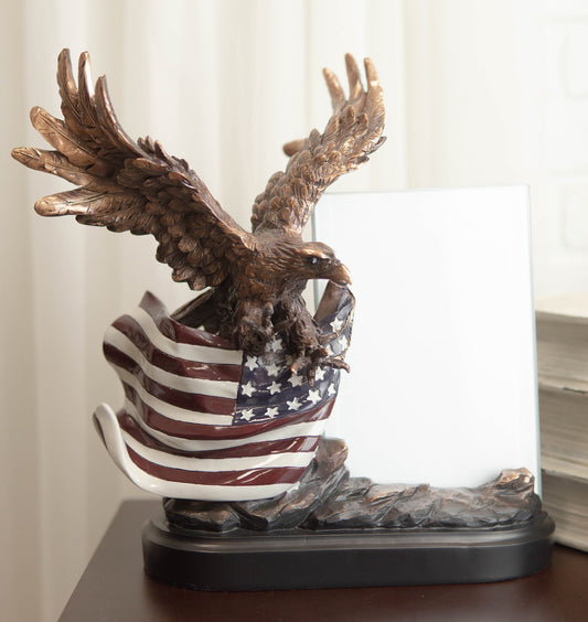 Ebros Bald Eagle W/ Open Wings On American Flag 4"X6" Glass Picture Frame Statue - Ebros Gift
