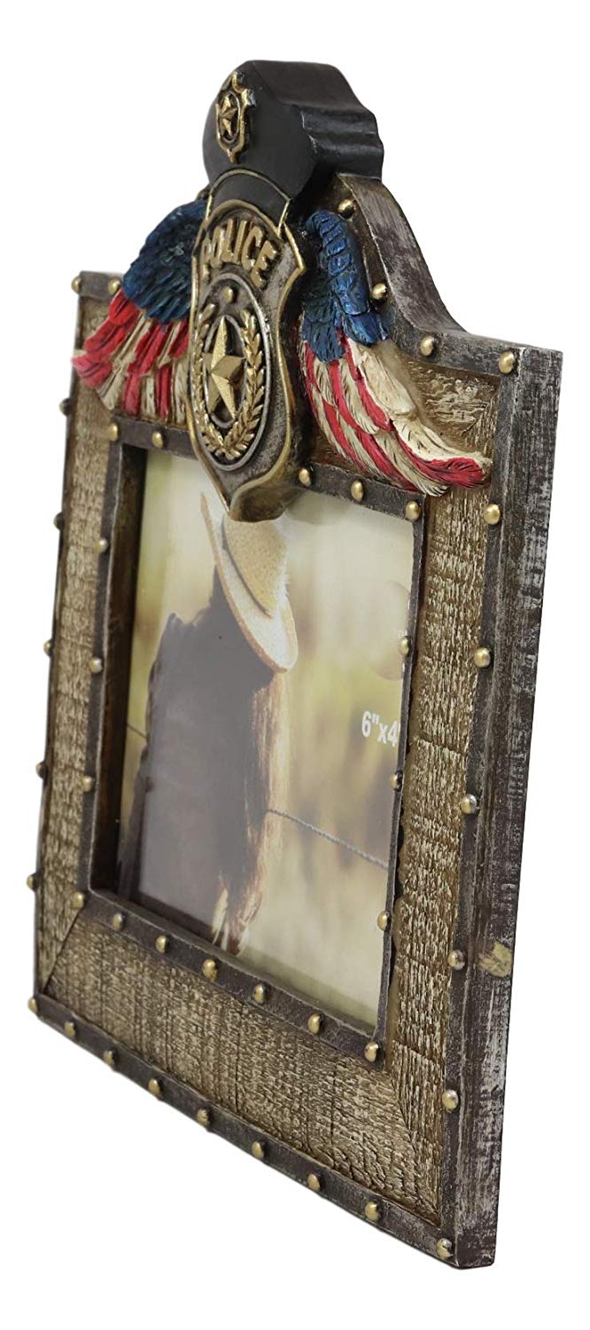 Western Police Emblem Logo Badge Picture Frame with Easel Back for 4"X6" Photo