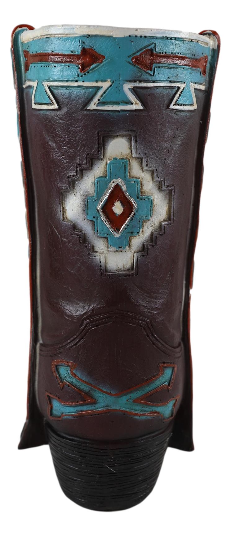 Rustic Western Navajo Indian Vector Arrows Tooled Leather Cowboy Boot Vase Decor