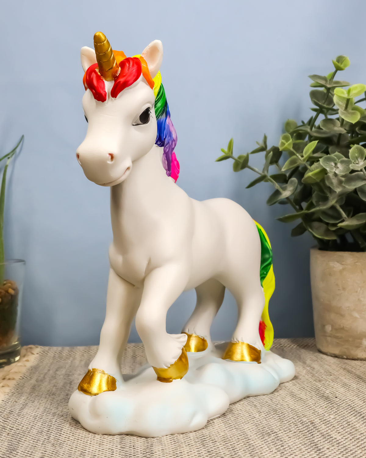Ebros Beautiful Rainbow Mane Gold Horn Unicorn Mare Horse Walking On Clouds Figurine
