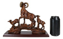 Rustic Country Bighorn Sheep Ram With Lambs On Rock Faux Mahogany Wood Figurine
