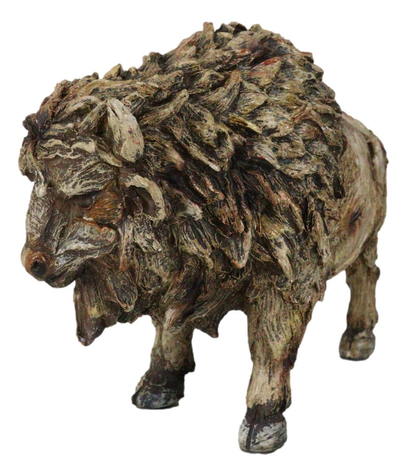 Native American Grassland Plains Wild Bison Buffalo Faux Wooden Resin Sculpture