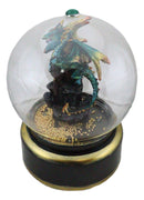 Golden Green Dragon On Castle Mountain Musical LED Air Powered Glitter Globe