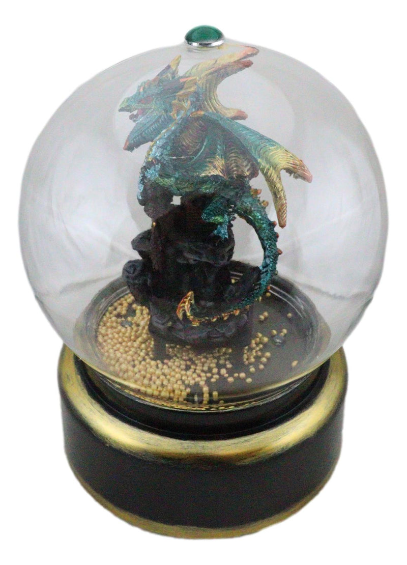 Golden Green Dragon On Castle Mountain Musical LED Air Powered Glitter Globe