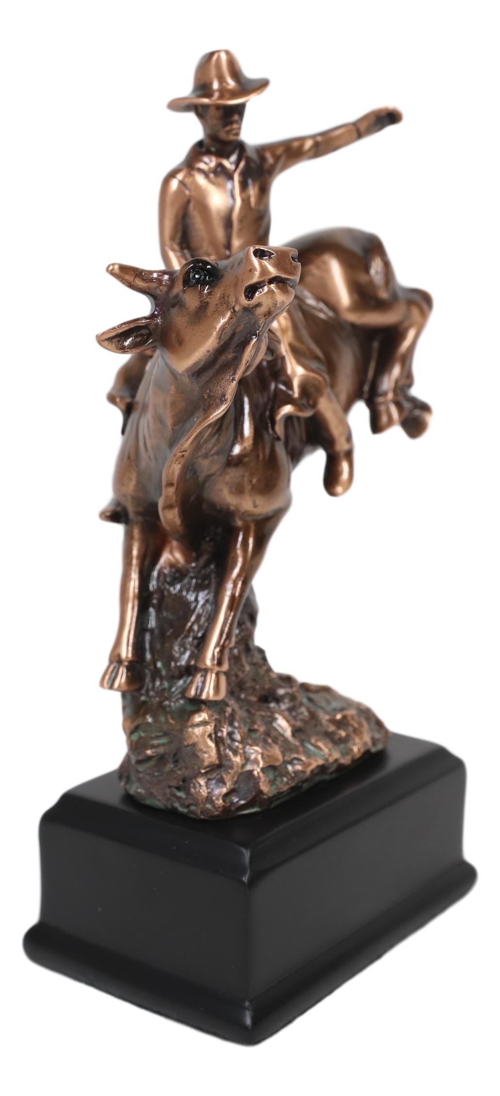 Ebros Rustic Western Rodeo Cowboy W/ Bucking Bull Bronze Electroplated Figurine - Ebros Gift
