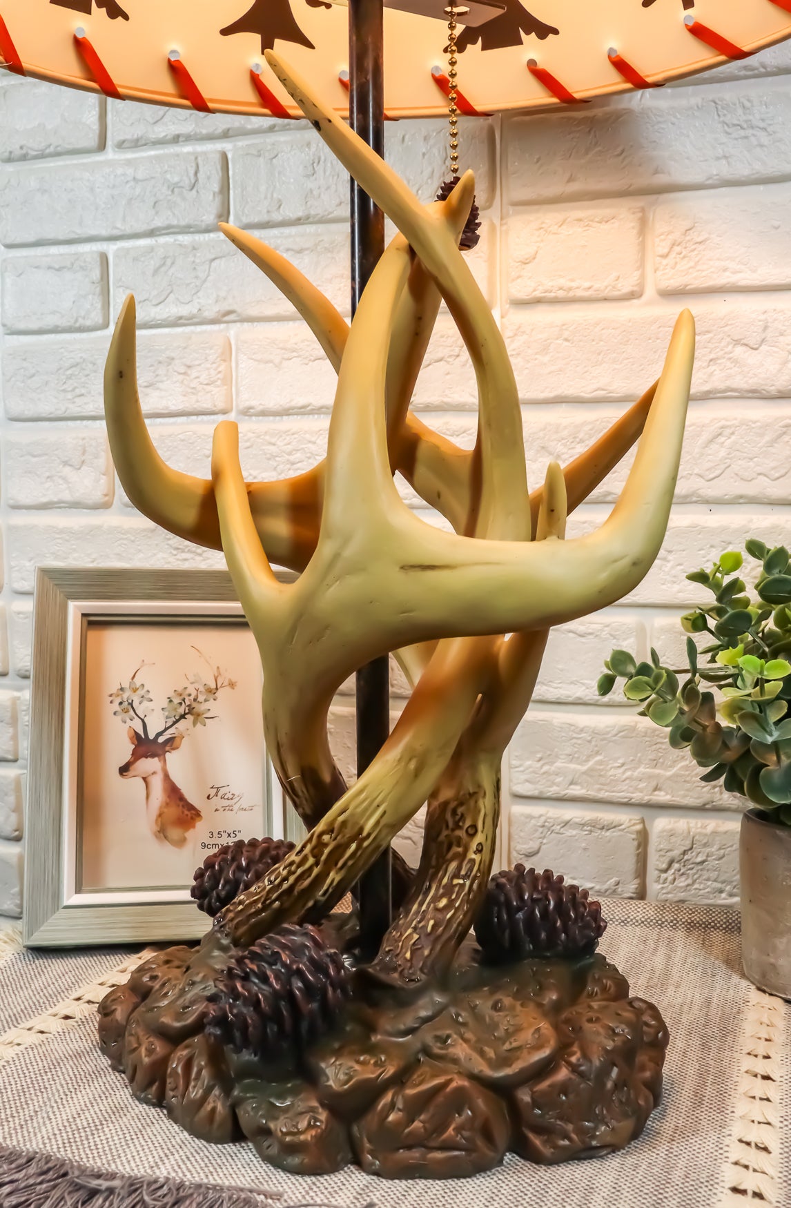 Ebros 26"H Rustic Vintage Design 3 Entwined Antlers And Pine Cones Table Lamp - Ebros Gift